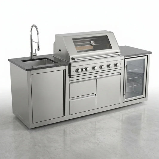 85-Inch Outdoor Kitchen Island with 6-Burner Grill, Wine Cooler & Granite Top