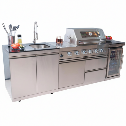 98-Inch Natural Gas Outdoor Kitchen Island with Grill, Refrigerator & Sink